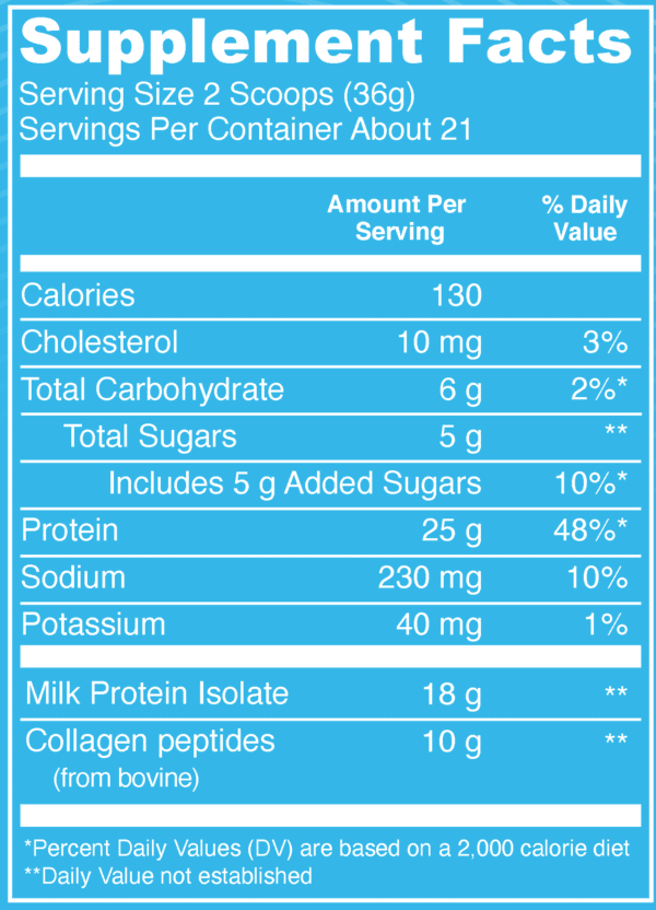 Vital Performance Protein Vanilla Supplements Facts