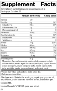 2850 SP Complete Vanilla R05 Supplement Facts Label