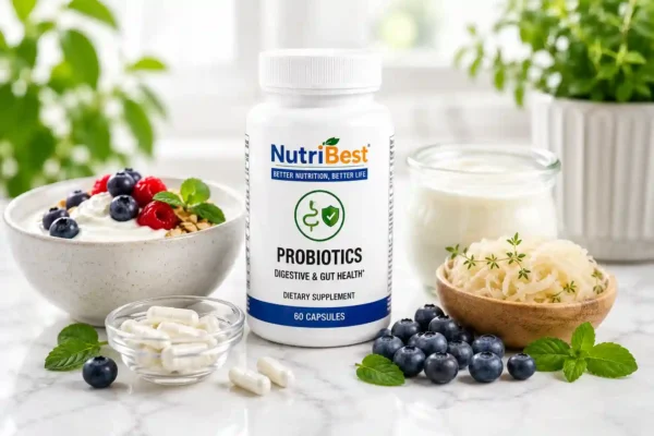 NutriBest Probiotics daily gut health supplement bottle